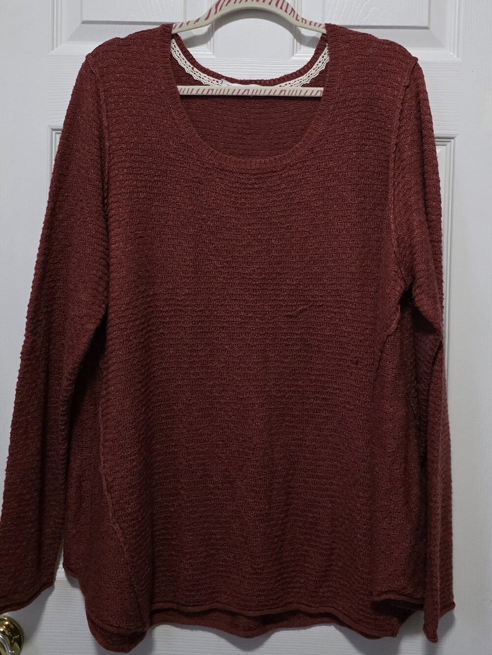 Maurices Textured Knit Sweater - Deep Burgundy/Burnt Orange Color